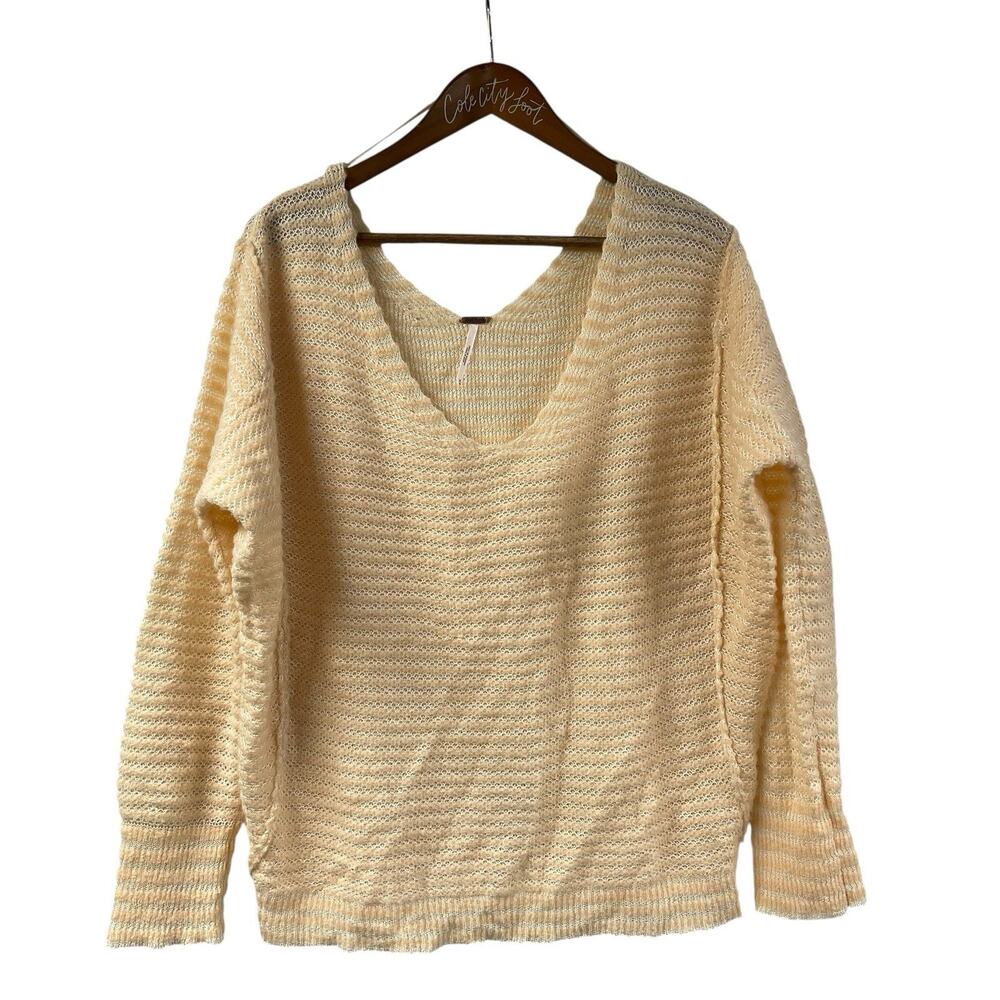 Free People Sweater Medium Airy Knitted V Neck Peach Semi Sheer Oversized